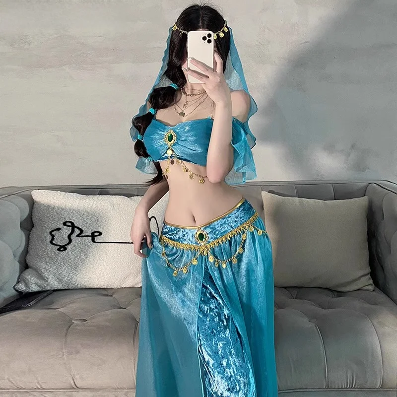 Exotic Belly Dance Costume Sexy Jasmine Princess Performance Outfit DJ Broadcast Dancewear for Women 18-25 Years Old