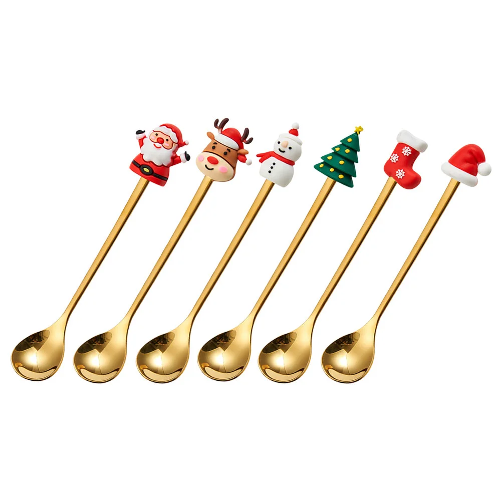 

6 Pcs Coffee Spoons Christmas Stainless Steel Tableware Dessert (Christmas Golden Six-piece Set-red Box) Hotel