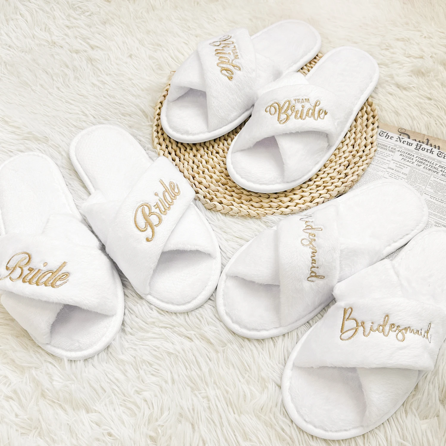 Wedding Party Guests Home Slip-on Letter Print Shoes, For Bride And Bachelorettes Bridal Party Cross Strap Slippers image 5
