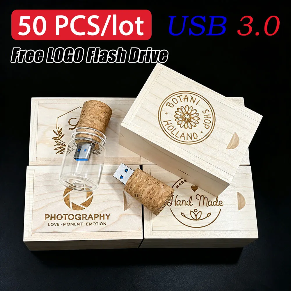 50pcs New Arrival Messenger Bottle Usb 3.0 Memory Stick Glass Drift Bottle Usb Flash Drives Wooden Cork Pendrive 16GB 32GB 64GB