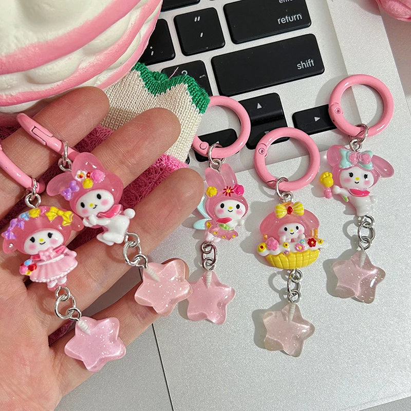 Sanrio Anime My Melody Transparent Fine Flashing Keychain Cartoon My Melody Melody Bag Pendant Cute Key Accessories