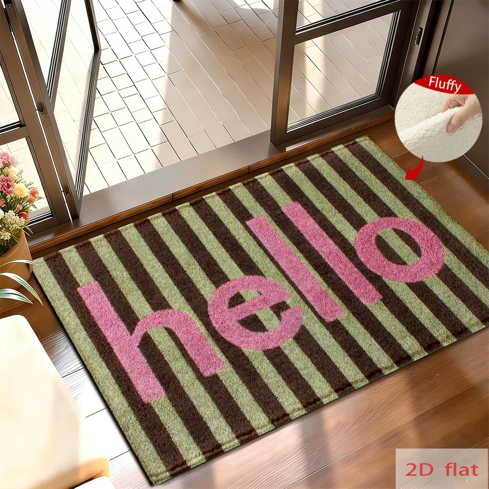 1 Hello Lettering floor mat, suitable for bathrooms, soft flannel door mat, machine washable thick warm, suitable for entrances, bathrooms, outdoor courtyards, modern minimalist decoration, suitable for comfortable home interiors