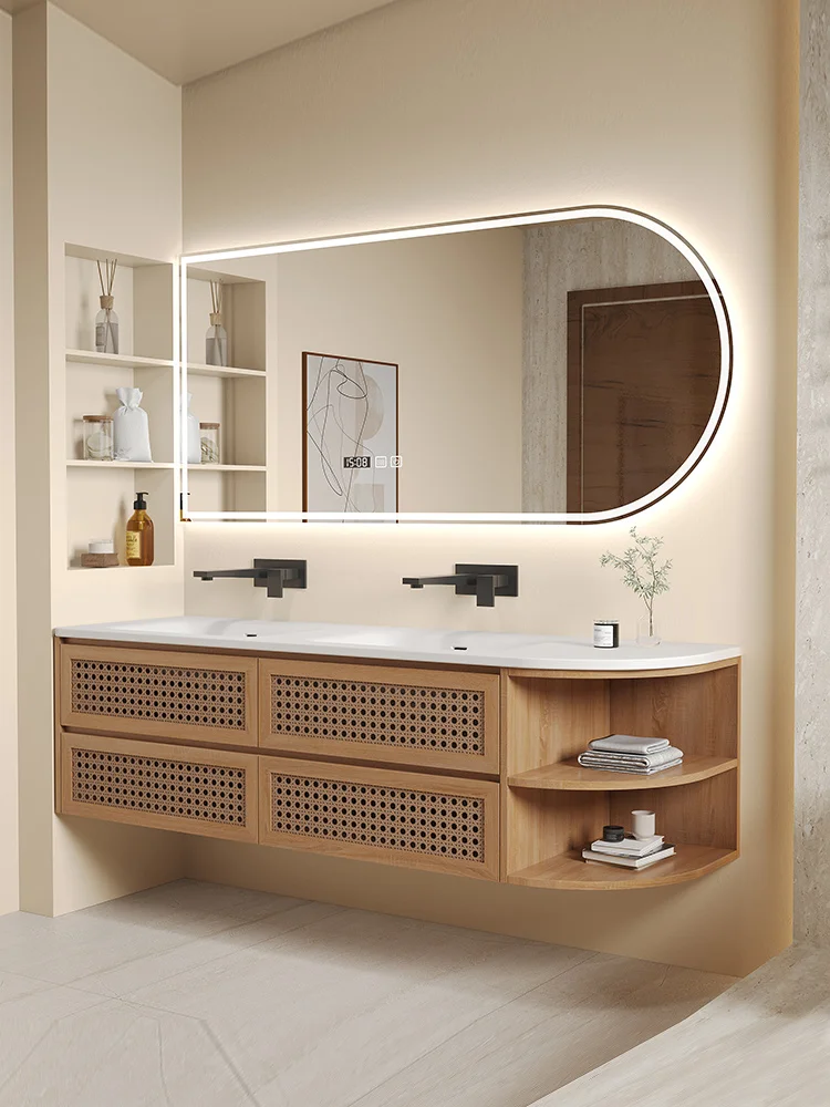 Corian integrated basin, rattan weaving, lonely wind bathroom cabinet, combination toilet, washstand, bathroom, wash basin