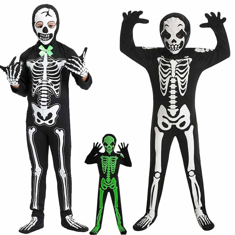 

New Halloween Scary Costumes Glow in The Dark Printed Skeleton Ghost Jumpsuit Children Carnival Party Horror Jumpsuit