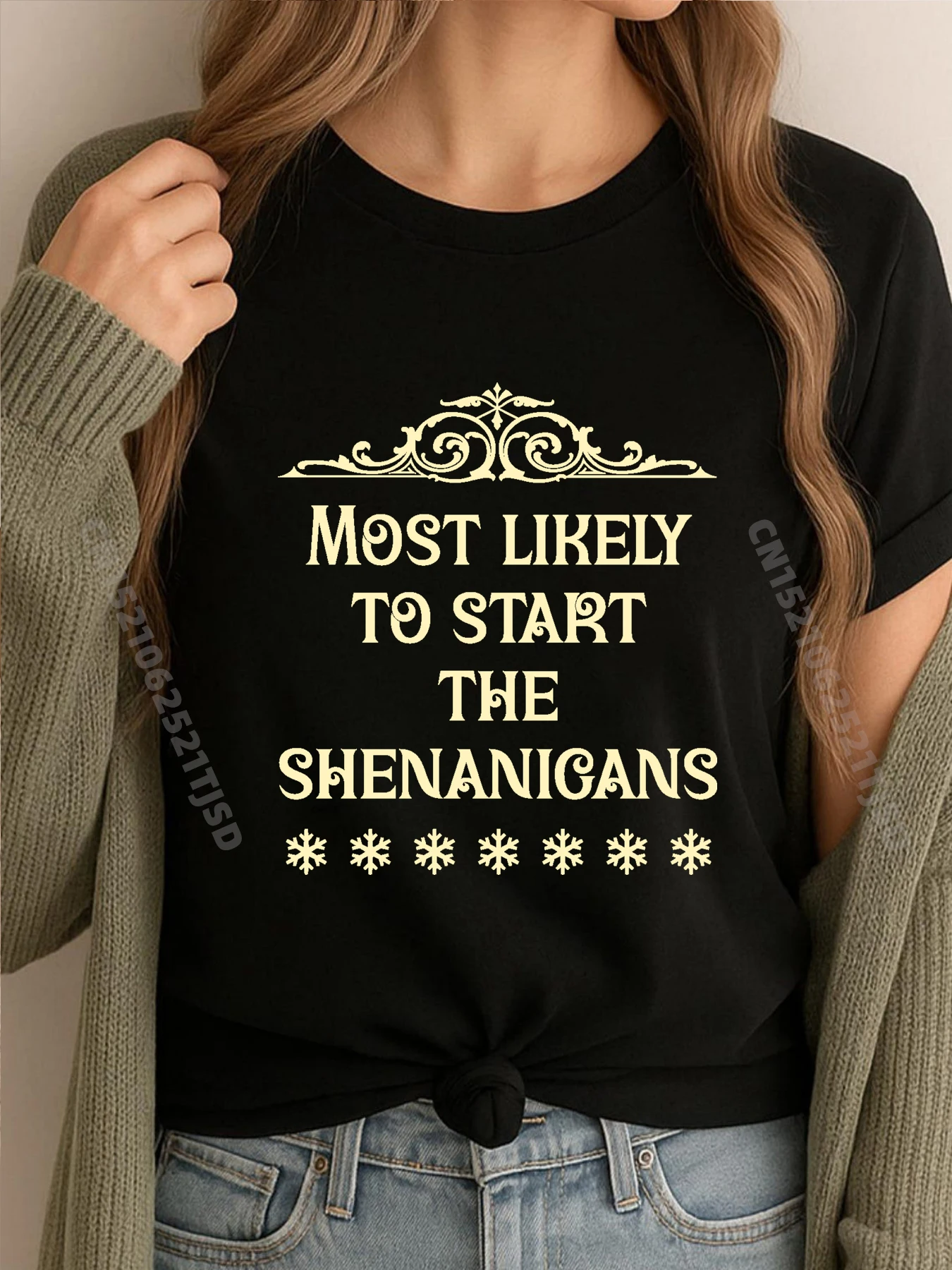 

Most Likely To Start Shenenigans Christmas Matching Family Clothing Mens T Shirt Tops T-shirt Party