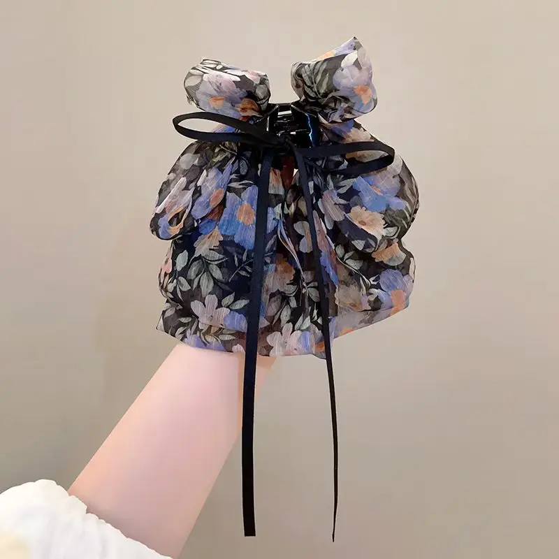 

Elegant Women Large Bow Hair Clae Chiffon Big Bowknot Stain Bow Barrettes Hairpin Women Color Ponytail Clip Hair Accessories