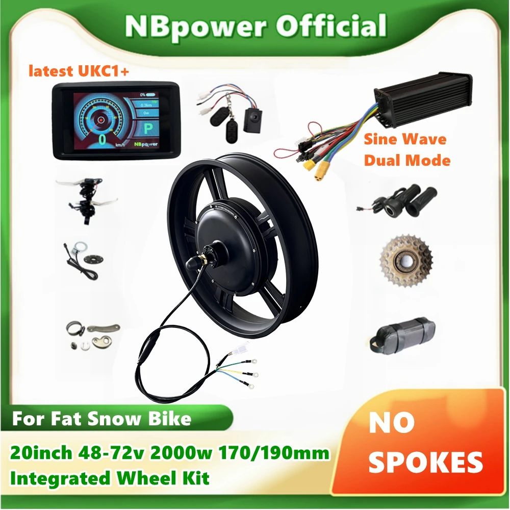 

NBP 20inch 48-72v 2000W 170/190mm Rear Fat Bike Kit integrated wheel 2000w Electric Bicycle Brushless hub Motor Conversion Kit