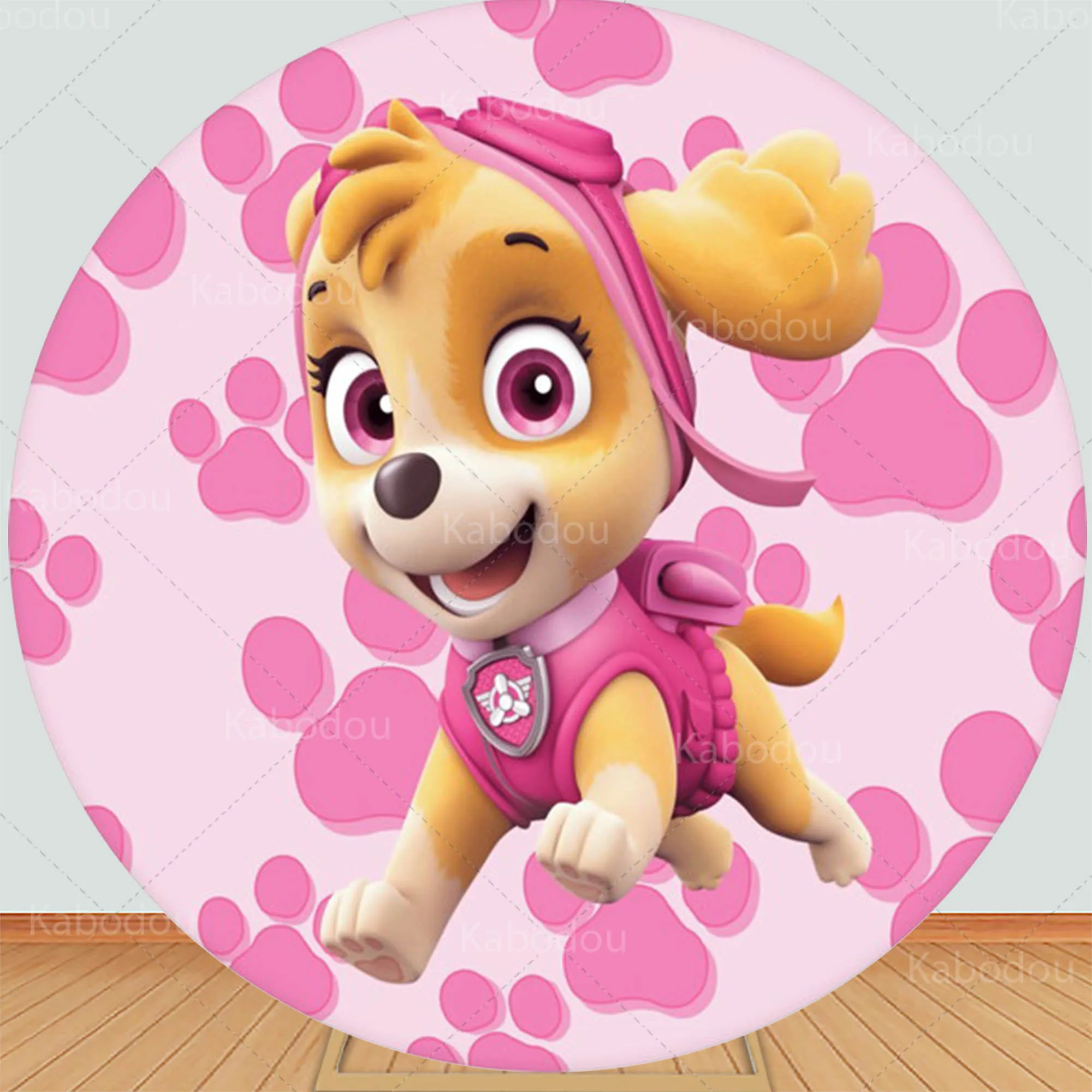 Patrols Round Backdrop Pink Skye Dog Birthday Party Decoration Photo Photography Background Baby Shower Cylinder Cover Booth