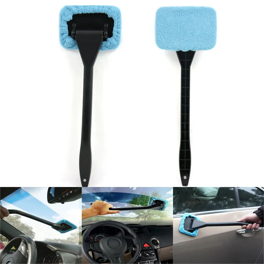 Limpiador de parabrisas de coche, herramientas de lavado, cepillo de limpieza de ventanas de coche de microfibra con almohadilla lavable, limpiaparabrisas de vidrio Interior de coche de mango largo