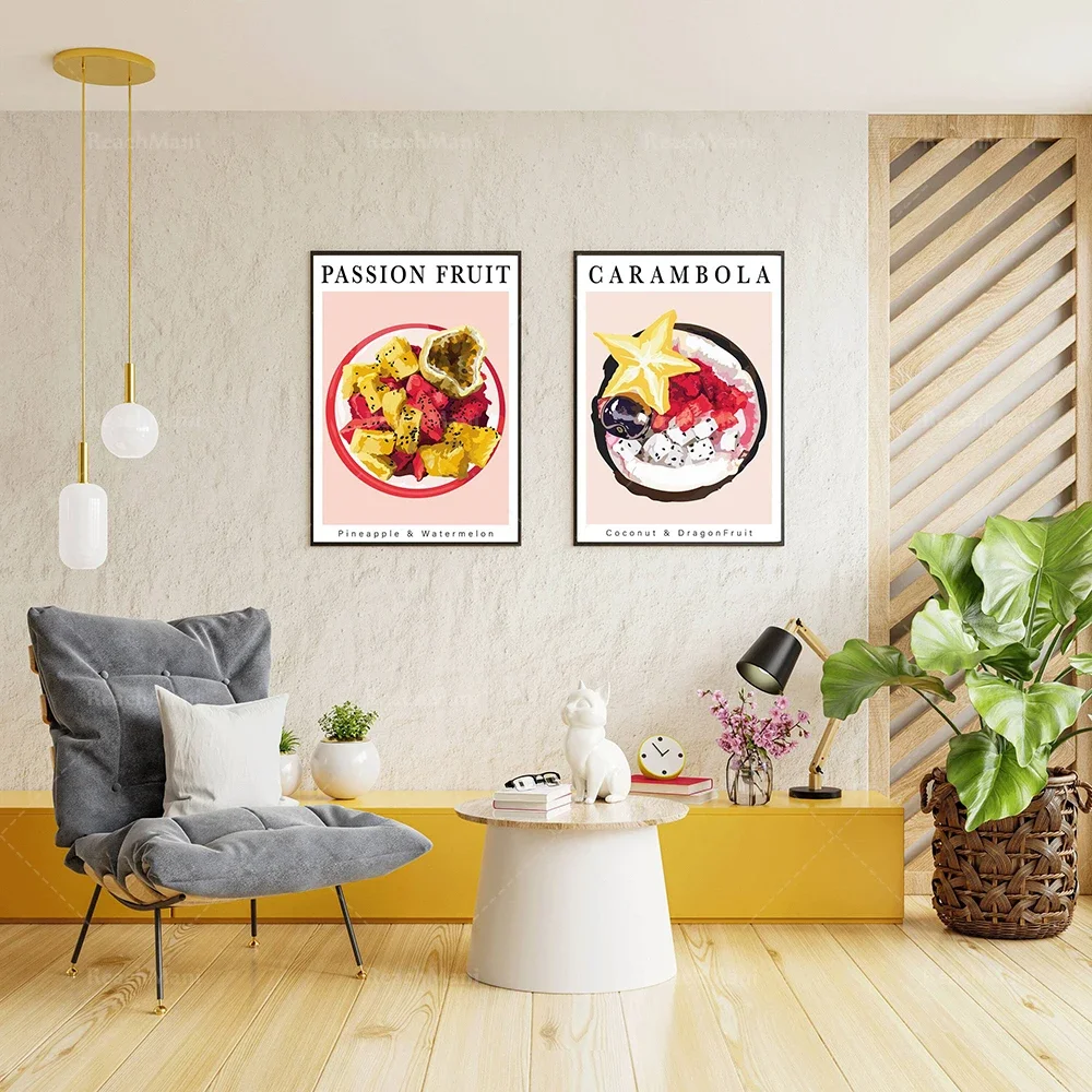 Tropical fruit bowl, acai smoothie, dragon coconut carambola, pineapple cherry quotes, love quotes, summer food aesthetic poster