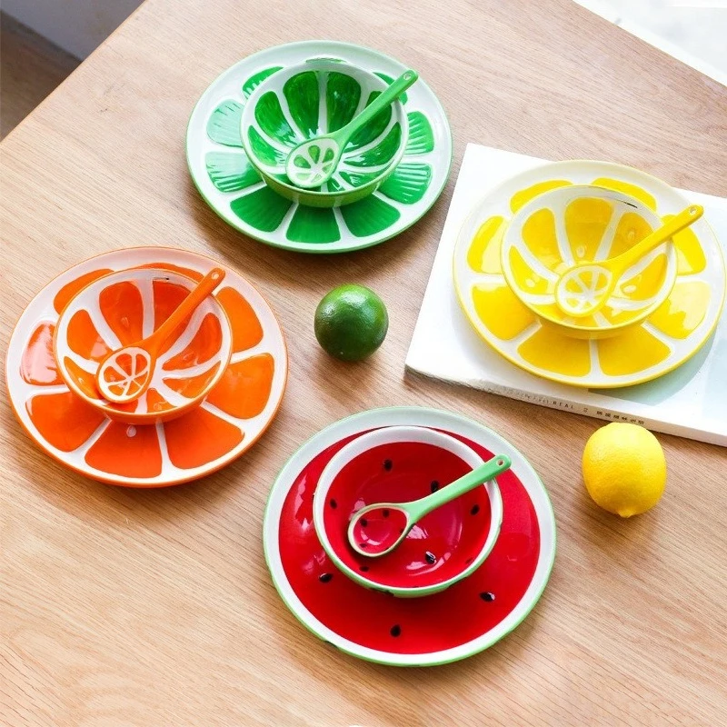 Tableware Fruit Watermelon Ceramic Dish Set Creative Personality Single Eating Bowl Spoon