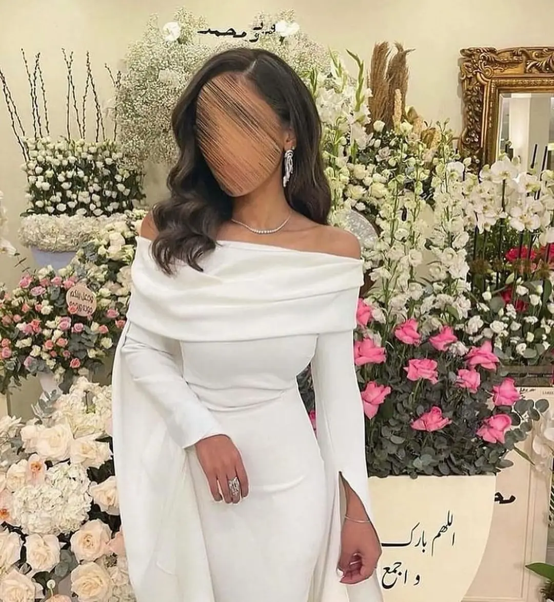 

White Mermaid Prom Dress Long Sleeves Evening Dress Off Shoulder Party Dress Gala Saudi Arabia Formal Occasion Dress Customized