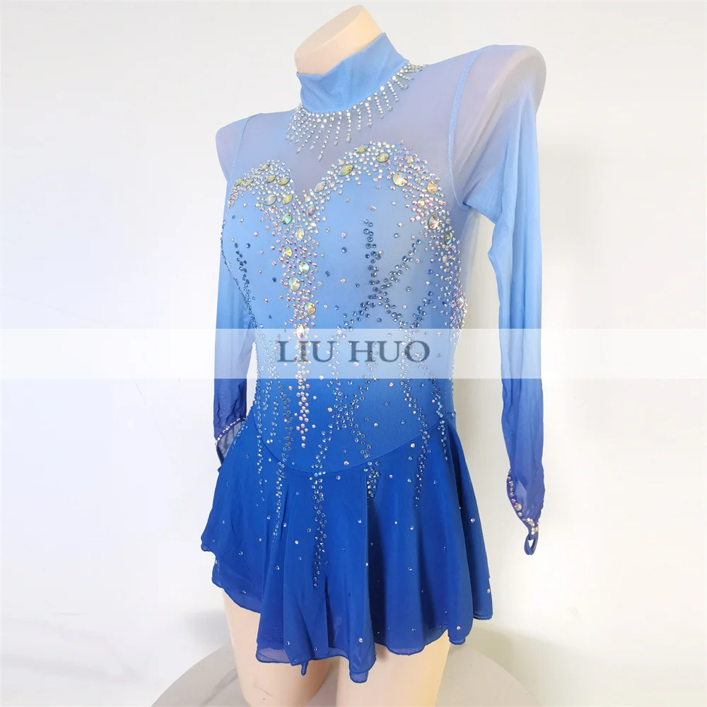 LIUHUO Ice Dance Figure Skating Dress Women Girl Teen Customize Costume Performance Competition Leotard Roller Blue Children