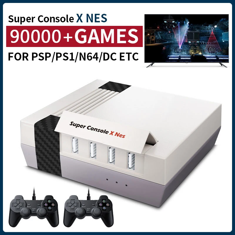 

Super Console X NES Retro Game Support Multiple Emulators Such As PSP/PS1/N64/DC With Two Wired Controllers Send 90,000+ Games