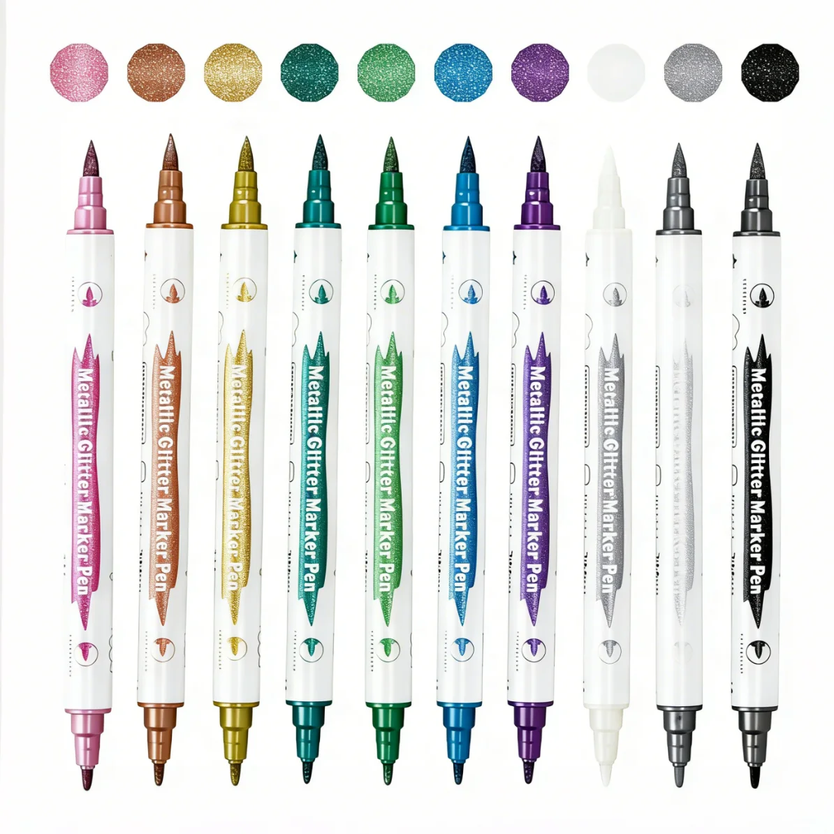 10Pcs Metallic Dual Tip Markers with Brush & Fine Nibs - Oil-Based Paint Pens for Ceramic, Glass, Wood & Fabric DIY - view 4