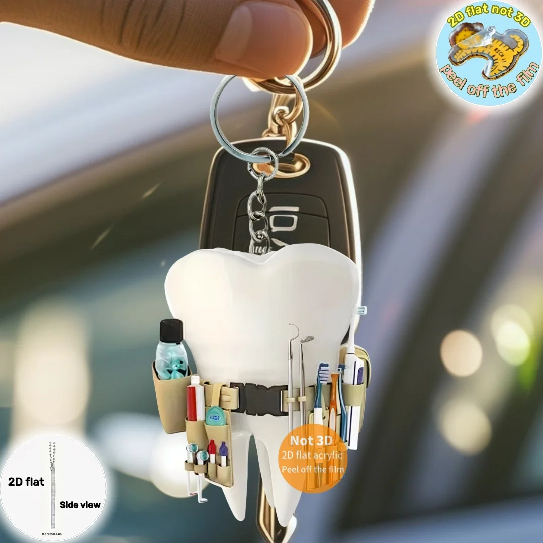

Dental Accessories Pendant Keychain Dentist theme 2D Flat Acrylic Ornament Charms Hanging Decoration for Bags Festive Party Gift