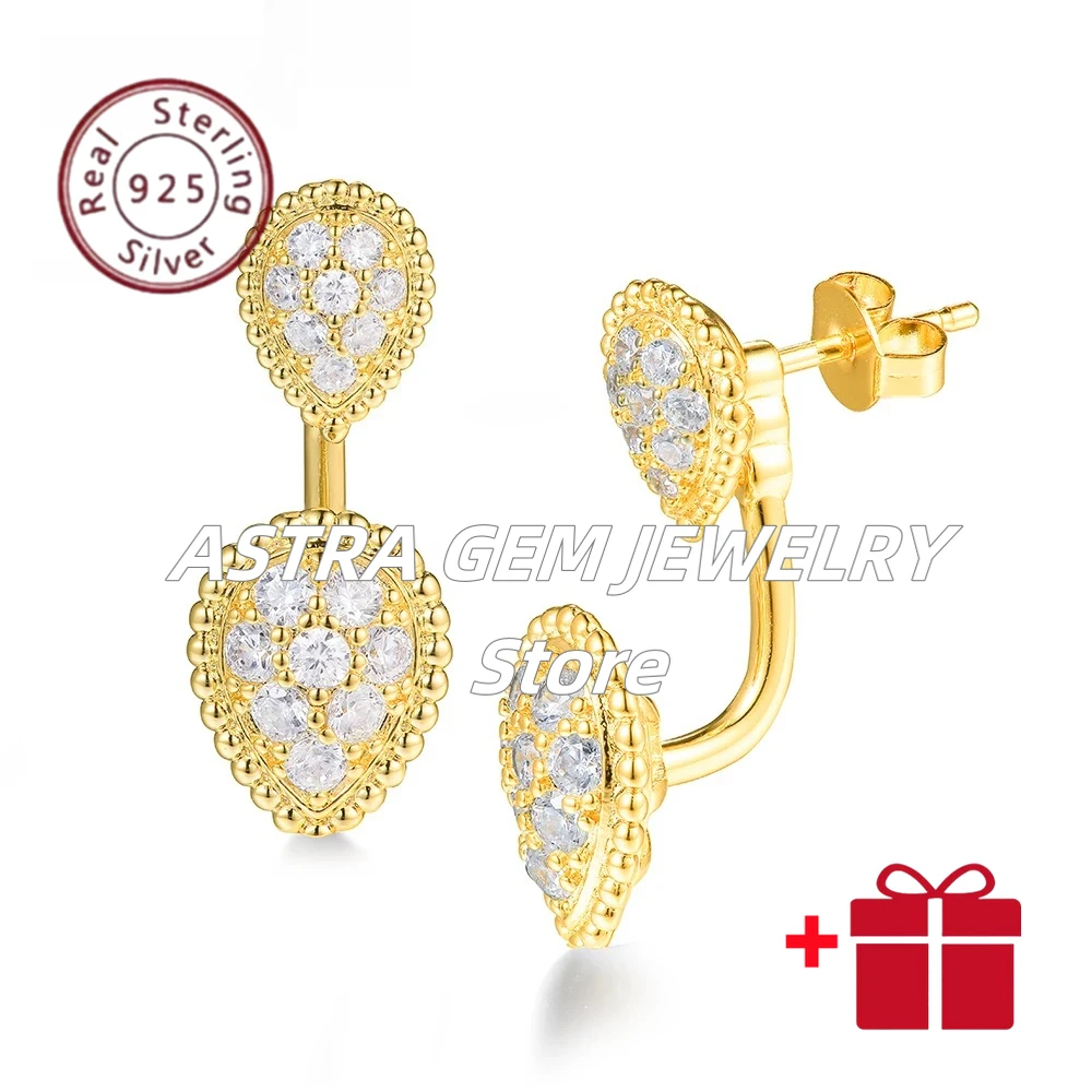 

Mobile Water Drop Earrings Women's Zircon Earrings 2-in-1 Gold Plated Full Diamond Water Drop Luxury Banquet Earrings