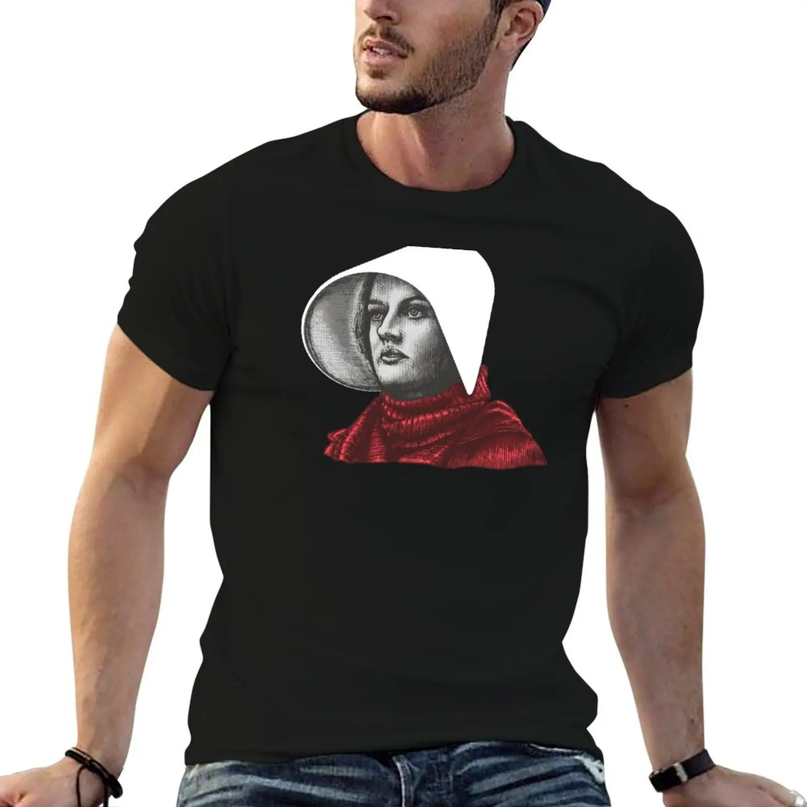 تي شيرت Red Handmaid تي شيرت قطني أسود عادي للرجال حزمة مضحكة تي شيرت فكاهة داكنة تي شيرت
