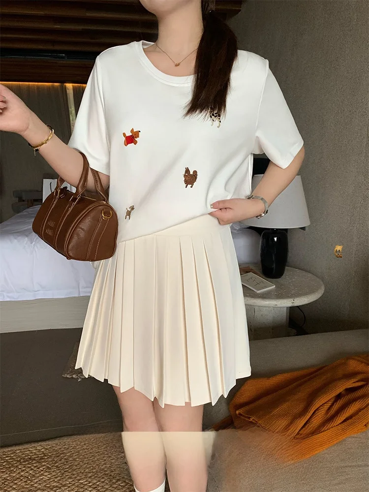 

Юбка-плиссе в корейском стиле для полных женщин больших размеров, короткая, А-силуэт, стройнящая