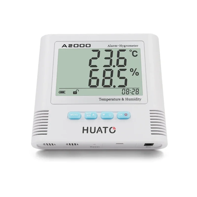 

2026 A2000 Alarm Digital Thermo Hygrometer and Clock with Built-in Audible Visual Alarm and Limit Alarm for Warehouse