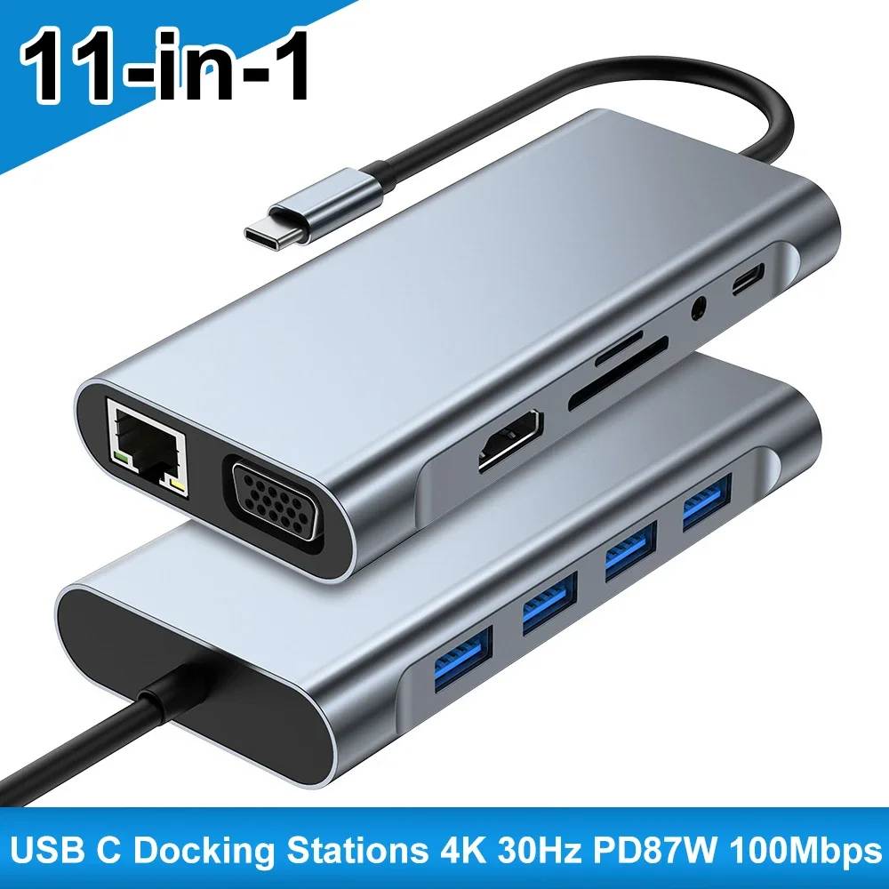 

11 in 1 USB C Docking Station 4K 30Hz Type C to HDMI-compatible Adapter Type C Hubs Splitter for PC Laptop Ma