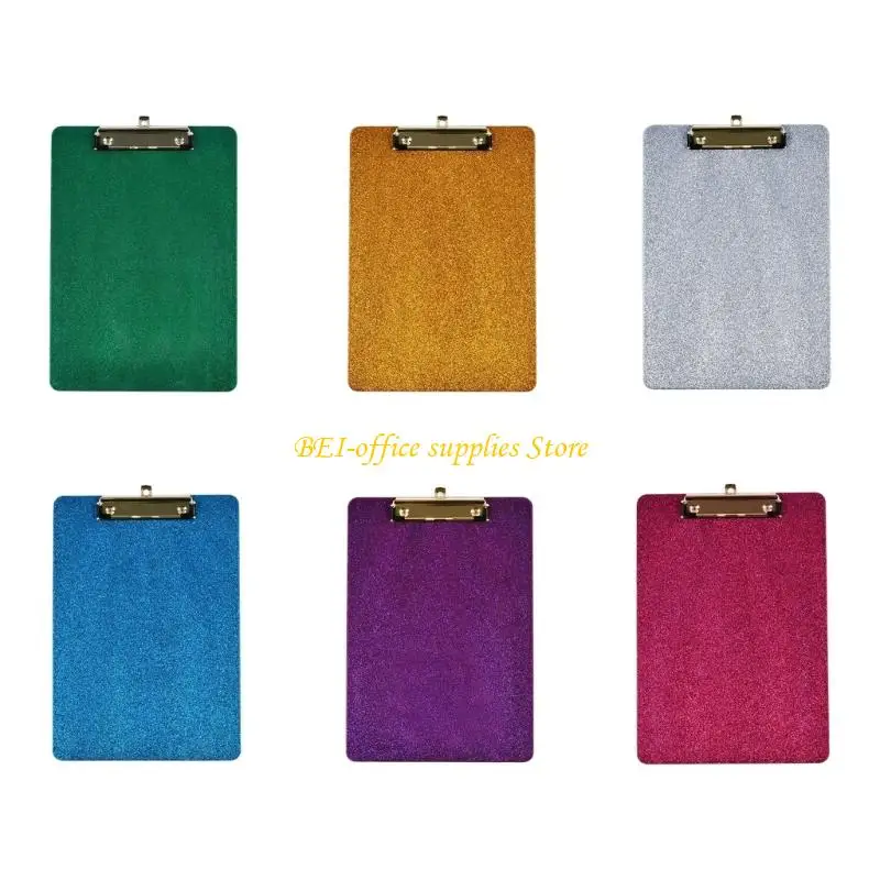 

A9LC Glittering Acrylic Clipboard Document Organiser Writing Board With Metal Clip Retactable Hanging Hook For Office School