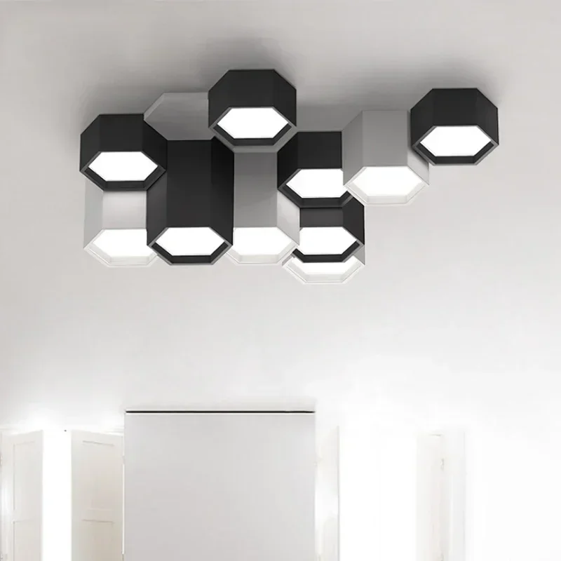 Modern Simple DIY Combination Hexagon Ceiling Lamp Iron LED Living Room Bedroom Dinning  Lighting Acrylic Decoration Fixture