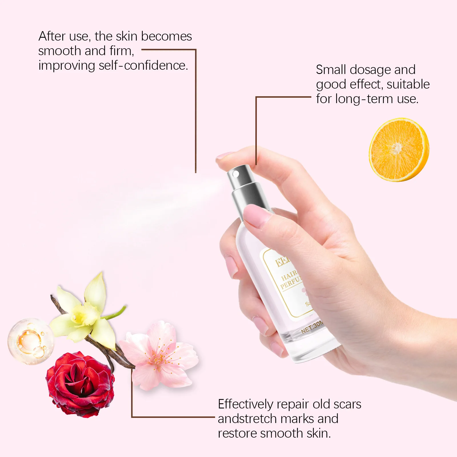 Women Fresh Perfume Body Hair Long Lasting Perfume Spray Fruity Flower Fragrance Body Liquid Splash Moisturize Scent Spray 30ml