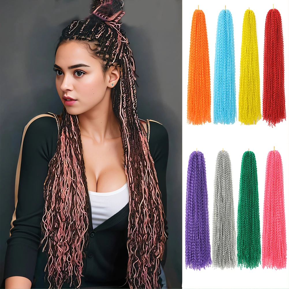 Wavy Thin Micro 3X Pre-Looped Box Braid Hair 24 Inch Long Curly ZiZi Box Braids Synthetic Crochet Twisted Hair Extensions