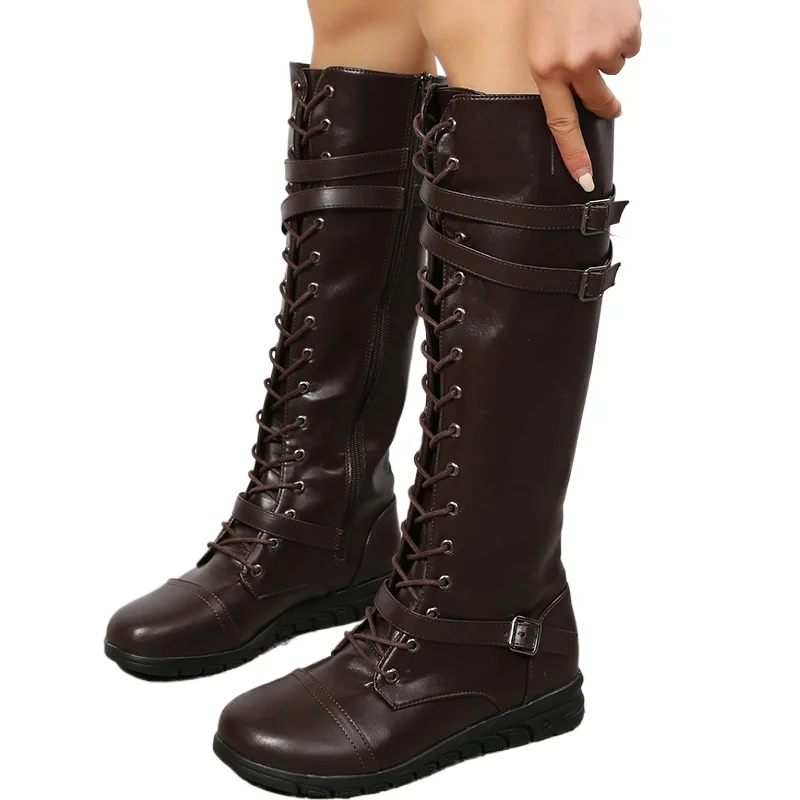 

Black Gothic New Rock Punk Winter Boots for Women 2026 Combat Cowboy Knee High Long Leather Platform Shoes