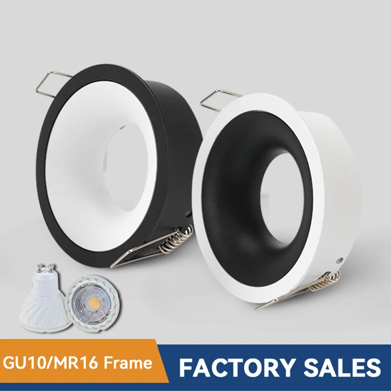 

Светодиодные потолочные светильники круглые встраиваемые для ламп MR16/GU10, белые/черные рамки для светодиодных точечных светильников