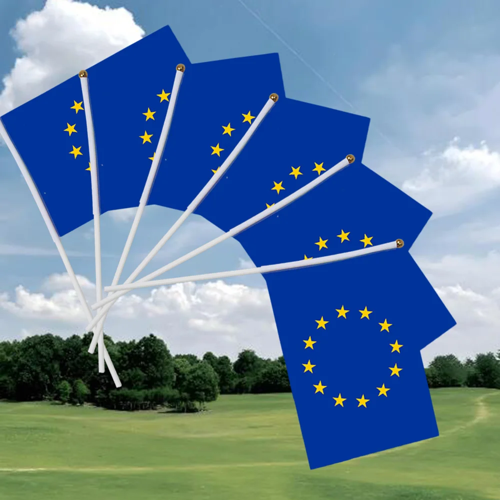 5 قطعة علم الاتحاد الأوروبي الصغير 14*21 سنتيمتر علم الاتحاد الأوروبي اليد العلم الوطني مع القطب اليد يلوحون العلم #3