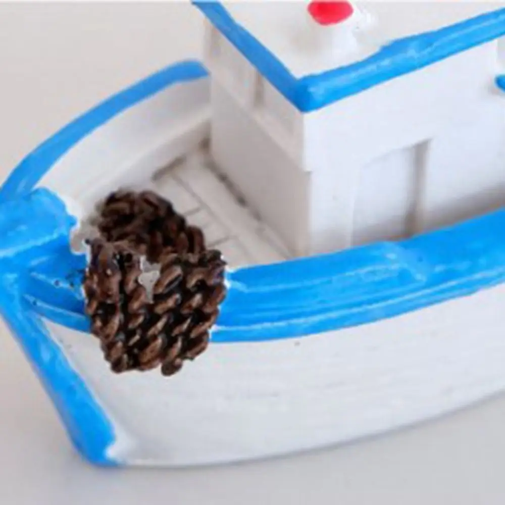 Creative Micro Landscape Sail Boat Figurine Ocean Style Cartoon Blue Boat Model Small Fishing Boat Ornament Home Decor