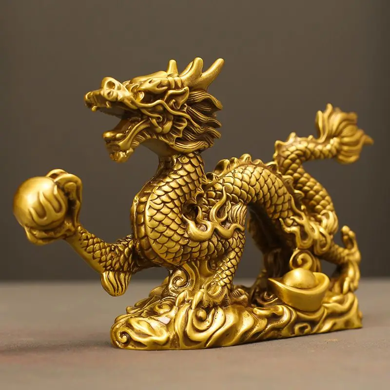 Zhaocai All Copper Brass Golden Ingots Dragon Ornaments Longteng Four Seas Decoration Crafts Shop Office Decoration