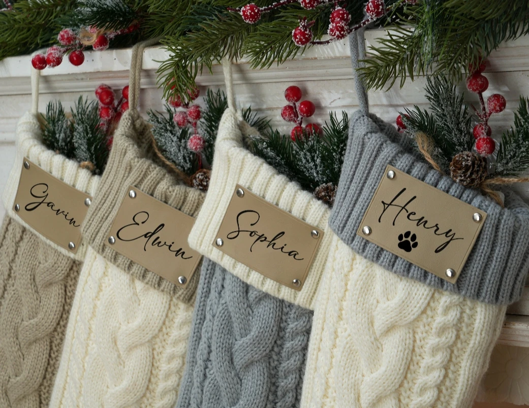 1pc Personalized Family Christmas Stocking  Monogram Stockings, Knitted Stocking with Name