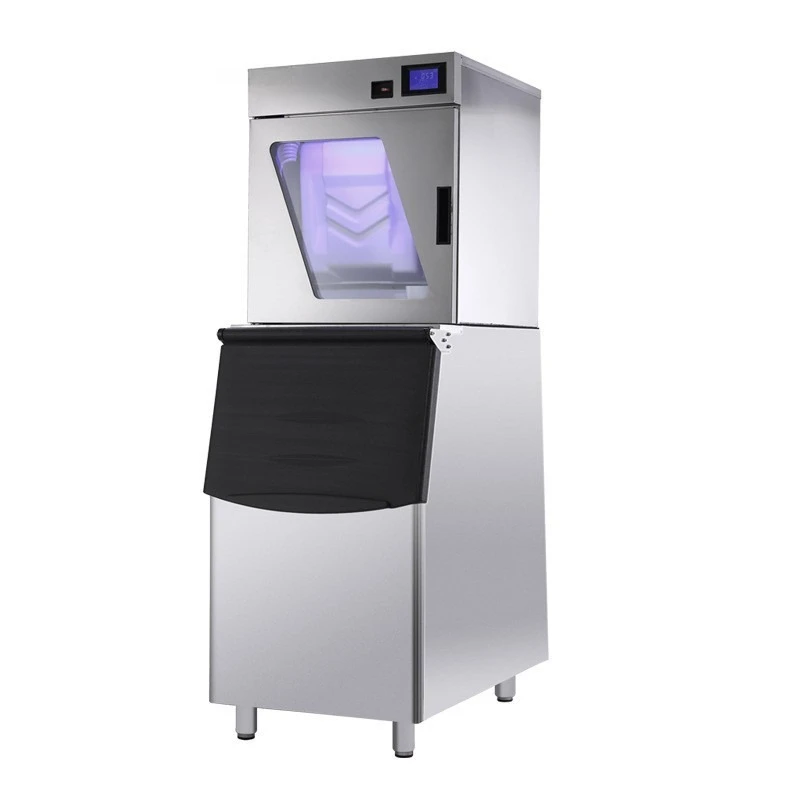 

Commercial ice maker large capacity large 200kg milk tea shop automatic blue light glass door KTV square ice machine