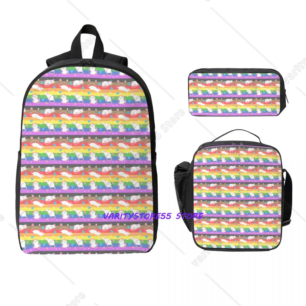 

LGBTQ Pride Rat Pattern Rainbow Backpack Boy Girls BookBag School Bag Computer Shoulder Bags 3ps Insulated Lunch Bag Pencil Case