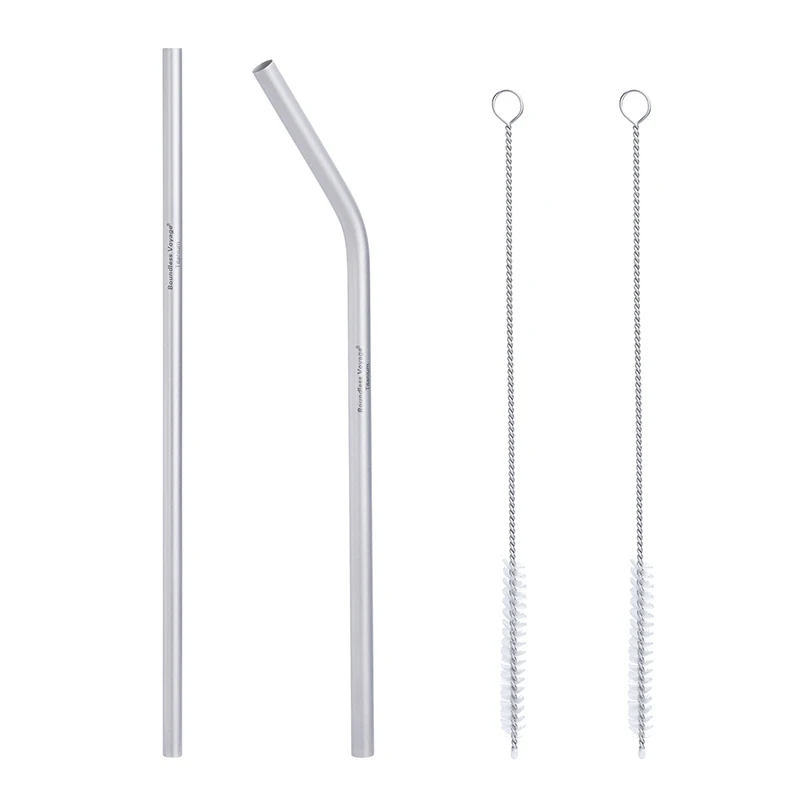 Boundless Voyage Titanium Straw Reusable Straight Bent Straws Outdoor Picnic Camping Drinking Straw With Cleaning Brush