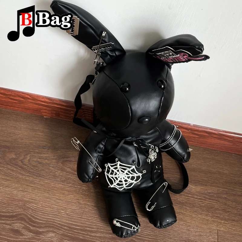 Gothic Halloween Dark Rabbit Shoulder Bags Y2K Woman Girl Metal Punk Pin Cobweb Backpack Tote Goth Ladies Doll Bag Backpacks