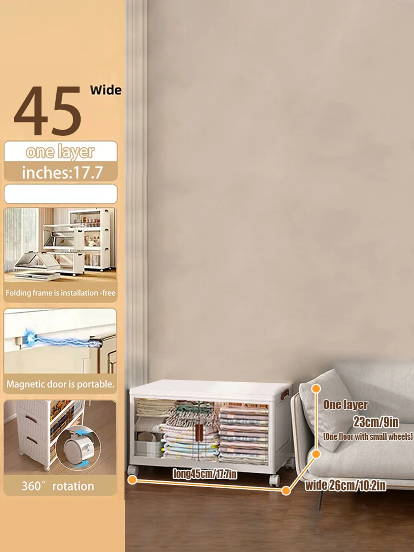 

45cm 1layer Versatile Foldable Storage Box with Clear Door - Ideal for Clothes, Books, Toys & More - Perfect for Bedroom