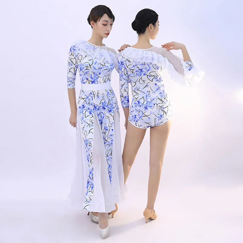 Aangepaste bloemen moderne dans rok jurk nationale standaard dans kostuum oefenjurk ballroom danswedstrijd jurken