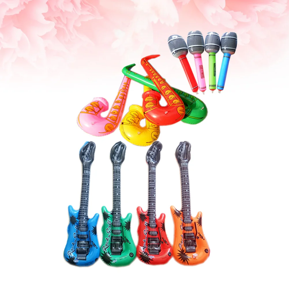 Children's Pvc Inflatable Guitar Balloon Musical Instrument Toy Microphone Guitar Saxophone Radio Lute Party Props Gift