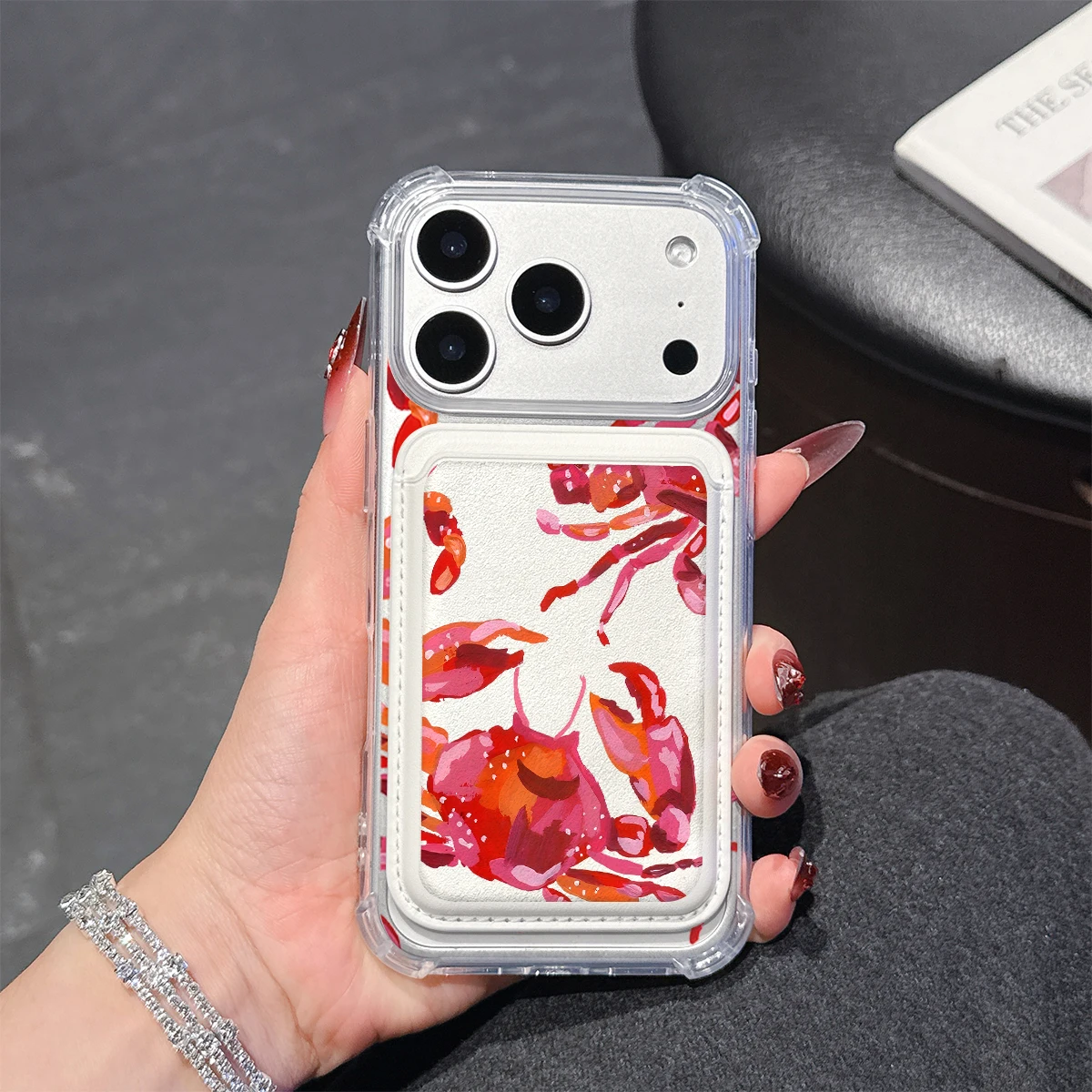 Art Red Crab Phone Case For iPhone 17 16 15 14 13 Pro Max Plus Wallet Pocket Transparent Soft TPU for Magnetic Phone Case