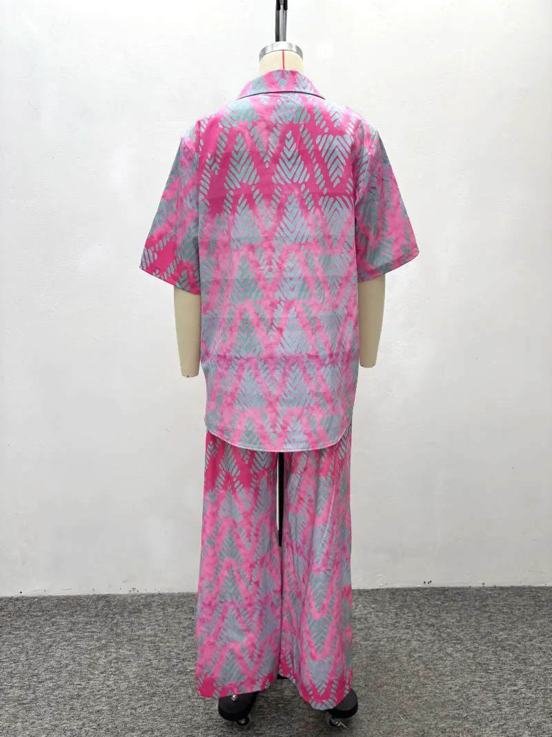 Afrikanischer Print, 2-teiliges Outfit für Damen, kurzärmliges Hemd und Hose mit elastischer Taille und weitem Bein, lässige Loungewear, Sommer-Streetwear – Detail 4