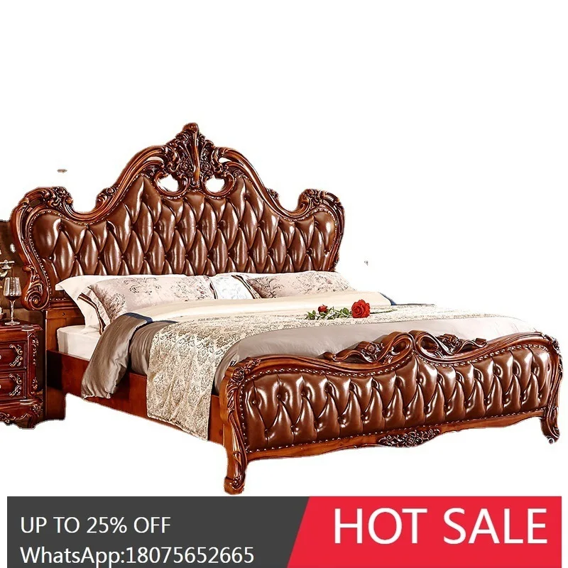 MJY European Style Genuine Leather Solid Wood Bed Main Cowhide Bed Sturdy and Durable