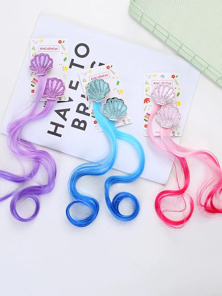 Perruque multicolore en coquillage de princesse, 2 pièces, épingles à cheveux pour filles, couvre-chef mignon pour enfants, pinces à cheveux, Barrettes, accessoires pour cheveux, nouvelle collection