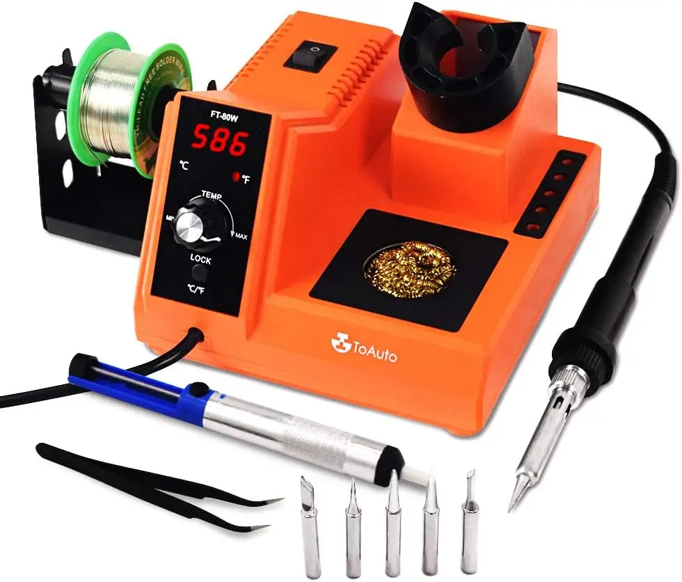 

80W Digital Soldering Station with 176-896°F Temp Control, Auto Standby, 5 Extra Tips & Solder Sucker Kit