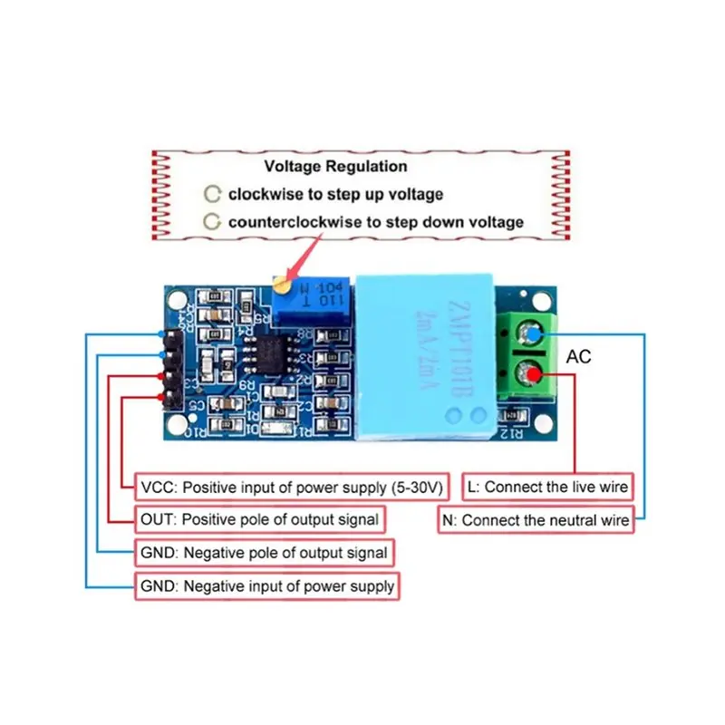 DT22 2X ZMPT101B AC Output Voltage Sensor Module, Single-Phase Transformer, for Arduino Mega, 5V-30V
