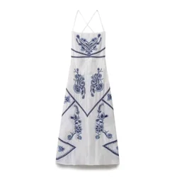 2024 summer new women's European and American style fashionable niche temperament printed suspender long dress