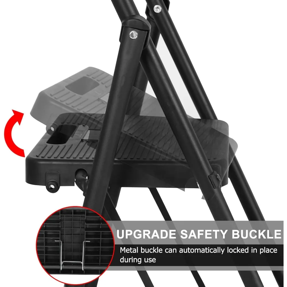 سلم مقعد قابل للطي بسعة 500 رطل، ودواسات واسعة غير قابلة للانزلاق وحقيبة أدوات قابلة للانزلاق لتنظيم ارتفاع مخزن المطبخ #5